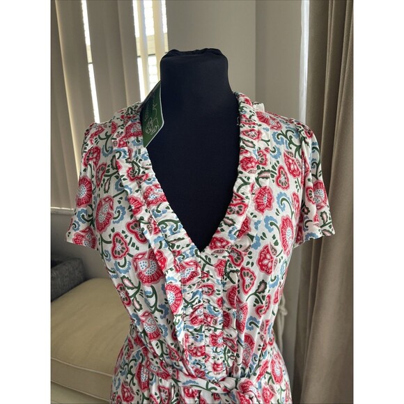 Boden Nicola Floral Print Jersey Tea Dress British Style Ruffle Belt Sz 8P NWT - Picture 3 of 9